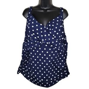 Lands' End Nwt Navy Blue Polka Dot Swimsuit Tankini Top Size 22W DD